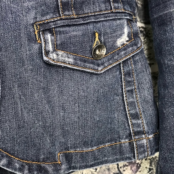 LEVEL 99 Distressed Fitted Denim Blazer Jacket - Picture 7 of 8